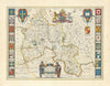 Oxonium Comitatus, vulgo Oxfordshire. County map by Blaeu 1645 old antique