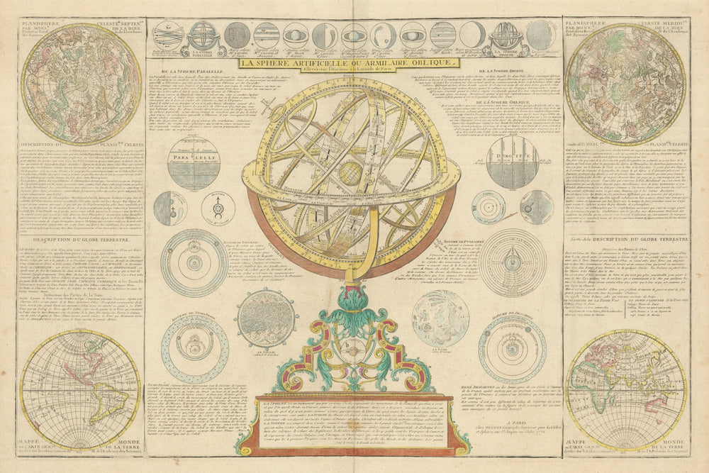 La Sphere Artificielle ou Armilaire Oblique. Armilliary Sphere. DESNOS 1772 map