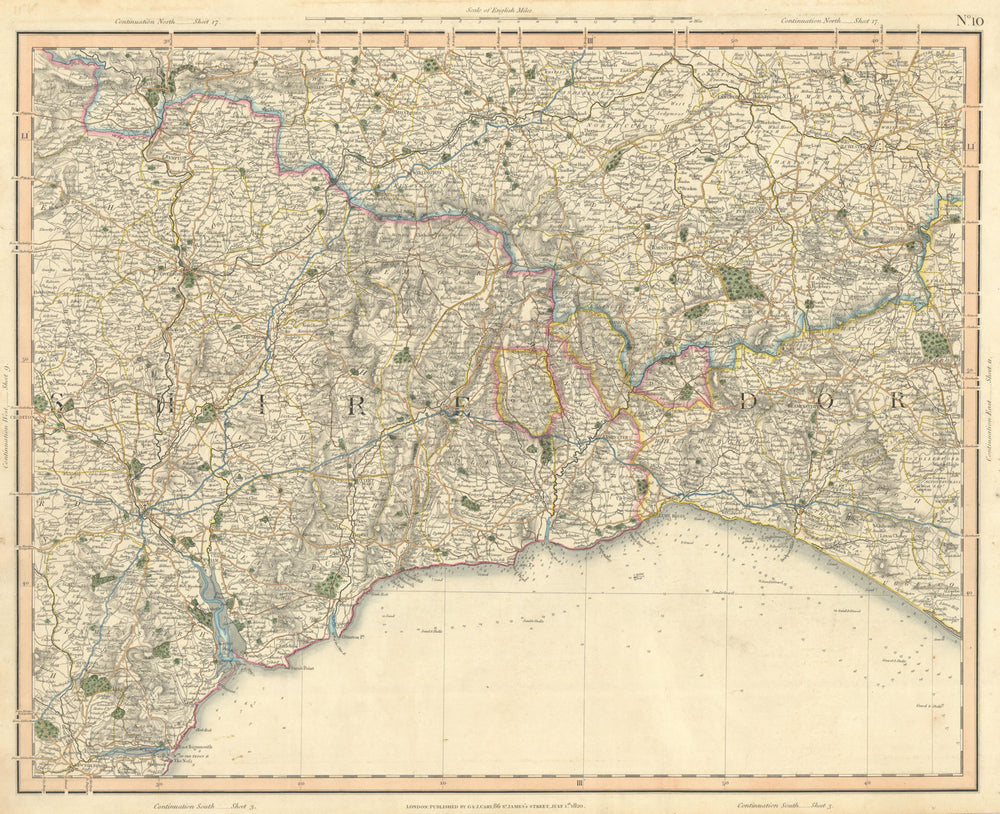 JURASSIC COAST & BLACKDOWN HILLS. Devon Dorset Somerset. CARY 1832 old map
