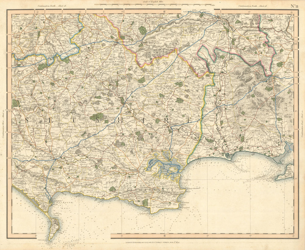 JURASSIC COAST, PORTLAND & PURBECK. Dorset Hampshire Wiltshire. CARY 1832 map