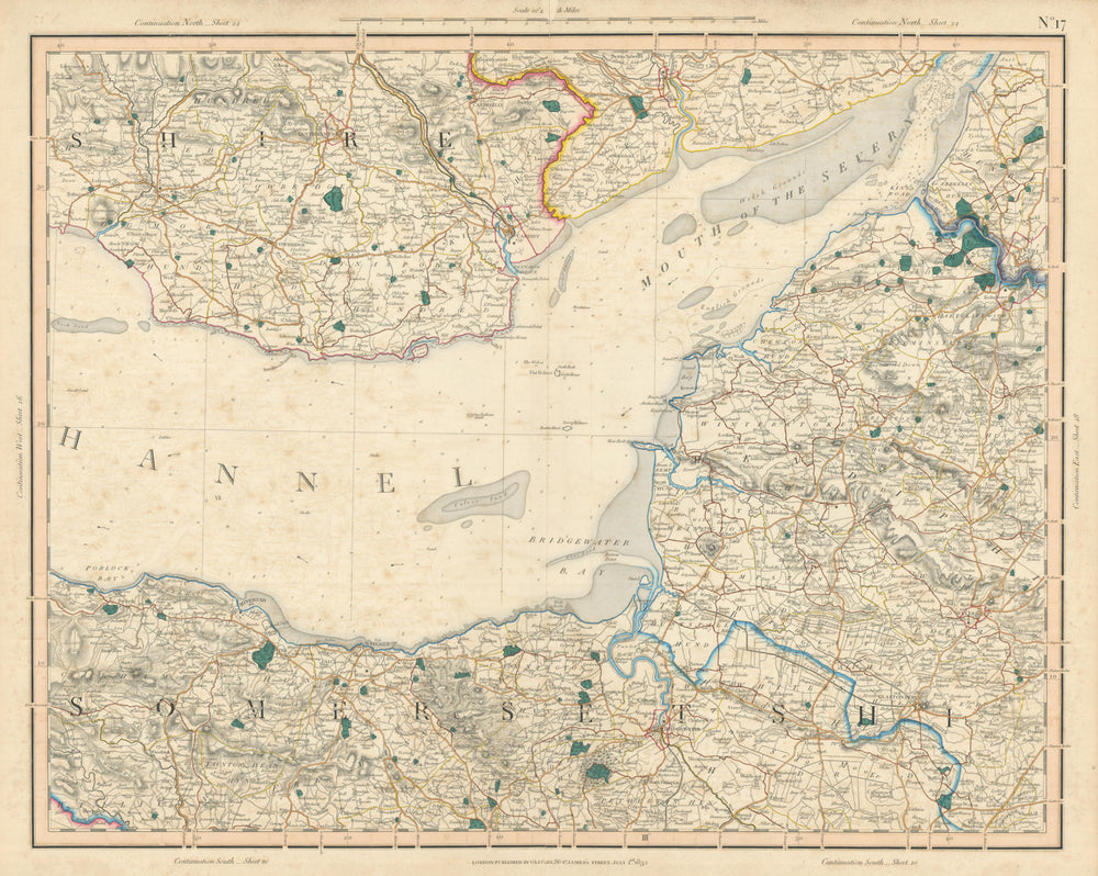SEVERN ESTUARY BRISTOL CHANNEL Exmoor Mendips Somerset Levels. CARY 1832 map