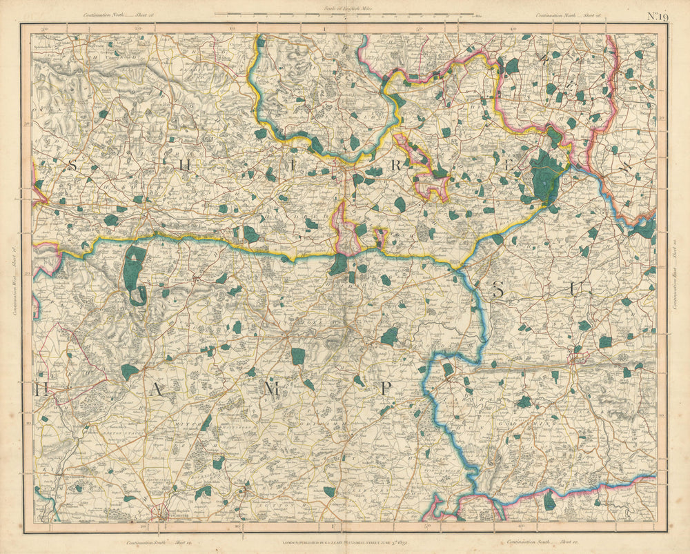 SURREY HILLS, THAMES VALLEY & WESSEX DOWNS. Berkshire, Hampshire. CARY 1832 map