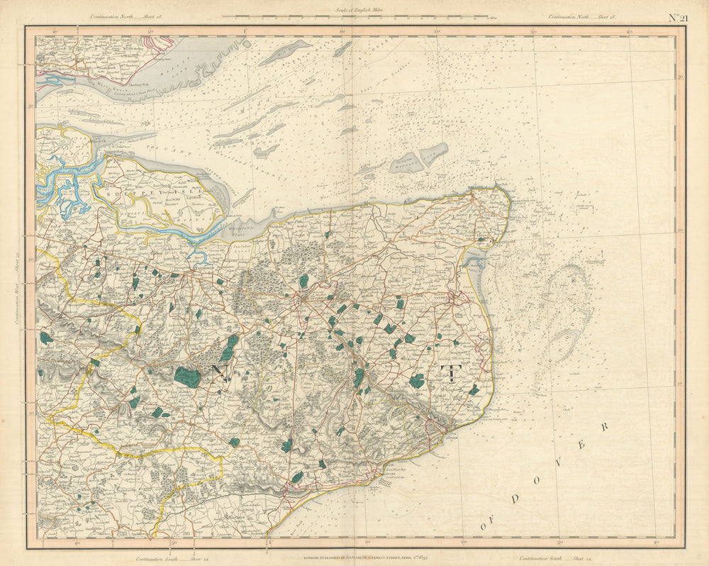 THAMES ESTUARY & EAST KENT. North Downs, Isles of Sheppey & Thanet CARY 1832 map