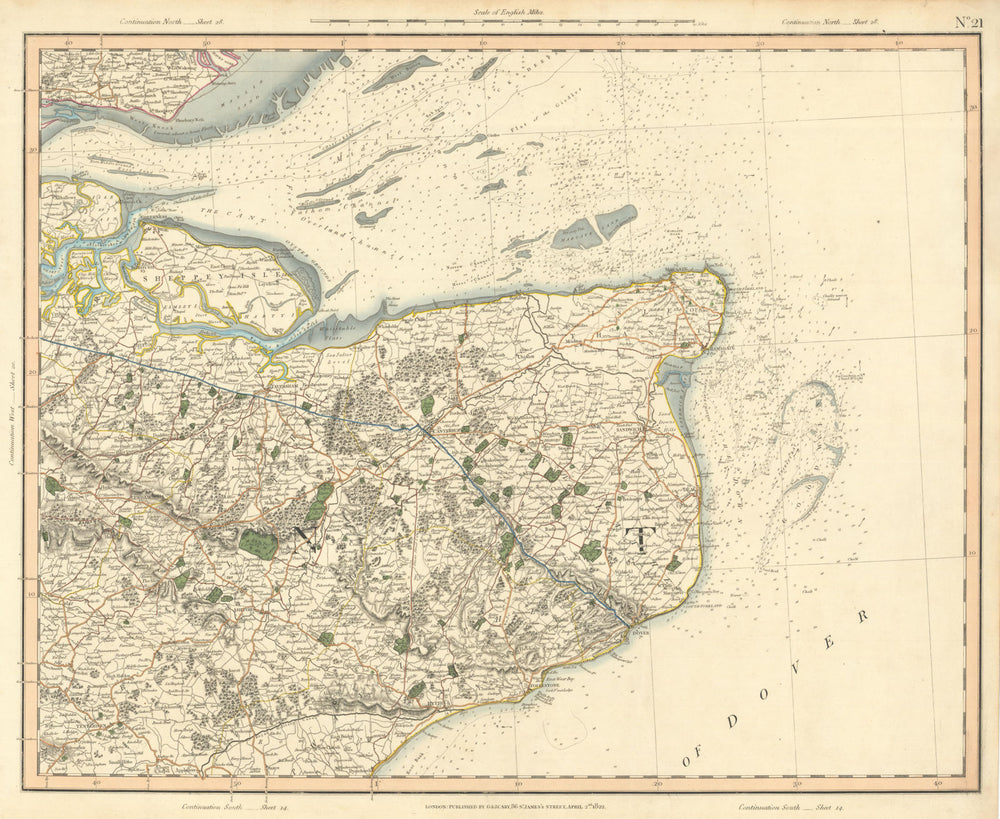 THAMES ESTUARY & EAST KENT. North Downs, Isles of Sheppey & Thanet CARY 1832 map