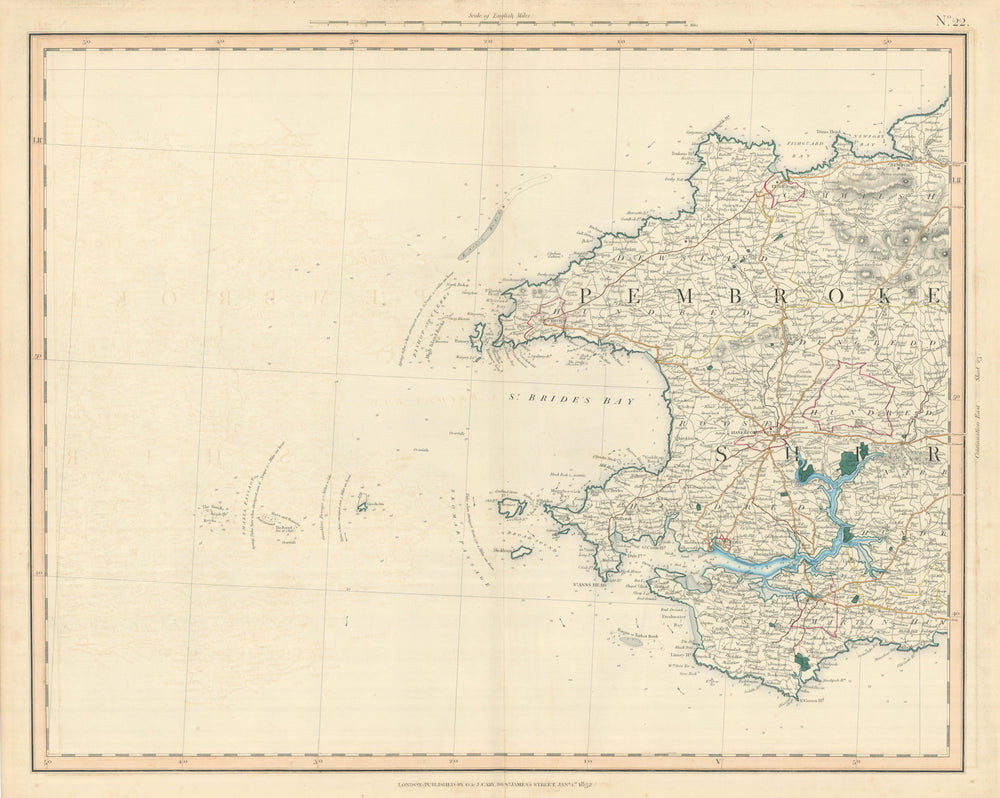 PEMBROKESHIRE COAST. Milford Haven. St Bride's Bay. St David's. CARY 1832 map