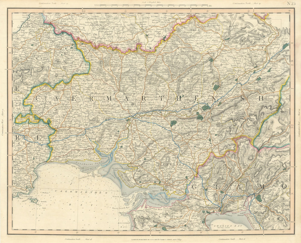 CARMARTHENSHIRE & GOWER PENINSULA. West Glamorganshire. CARY 1832 old map