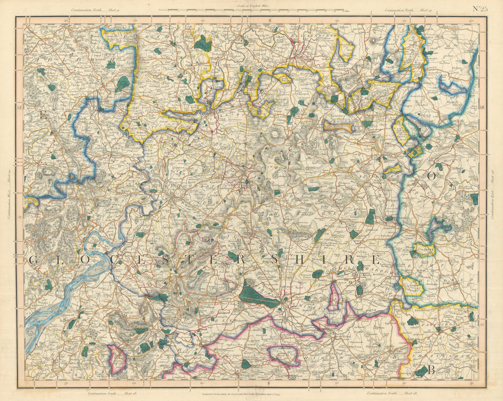 THE COTSWOLDS & SEVERN VALLEY. Gloucestershire & West Oxfordshire. CARY 1832 map