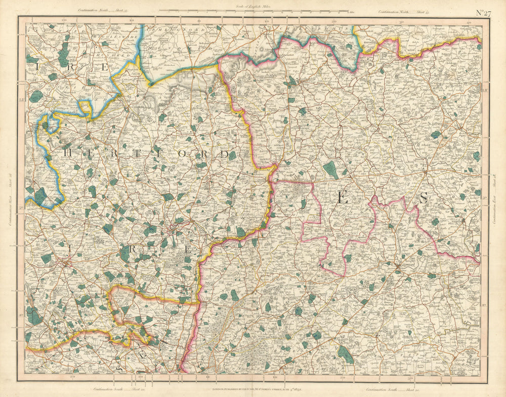 NORTH LONDON, HERTFORDSHIRE & WEST ESSEX. Epping Forest Uttlesford CARY 1832 map