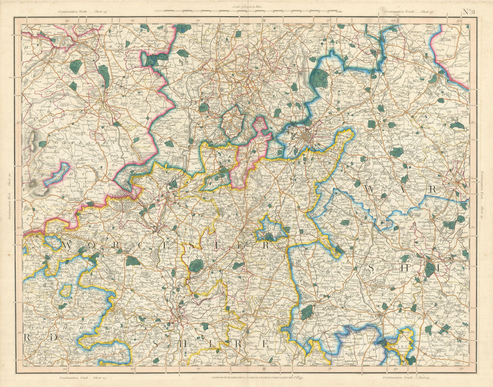 WEST MIDLANDS Birmingham Worcestershire Shrops Staffs Warwickshire CARY 1832 map