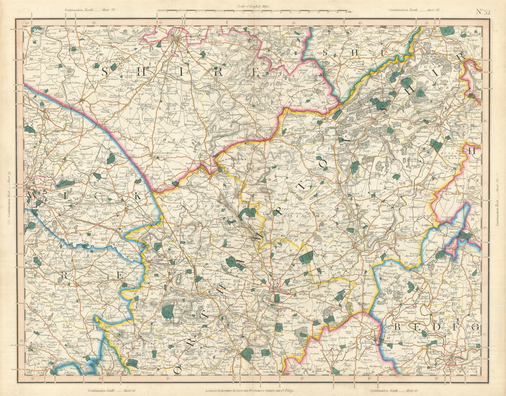 EAST MIDLANDS. Northamptonshire, E Warwickshire, S Leicestershire. CARY 1832 map