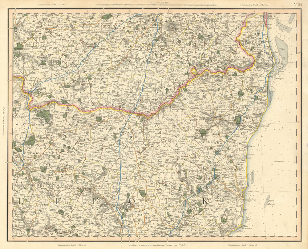 SUFFOLK COAST & HEATHS. Southern Norfolk Broads. Deben Stowmarket. CARY 1832 map