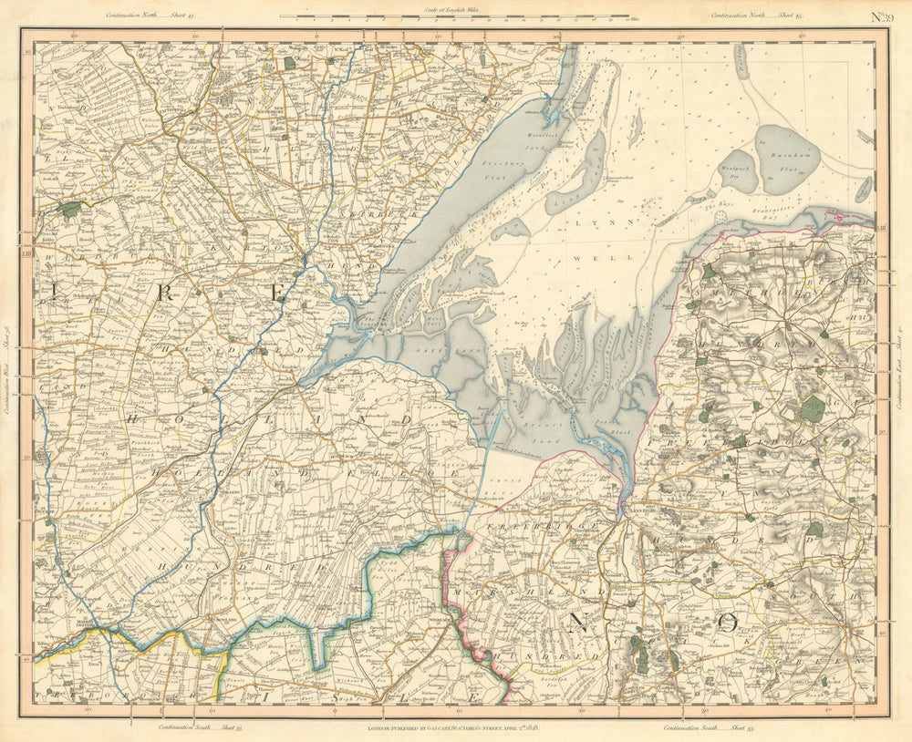 THE WASH & NORTHERN FENS. Lincolnshire Holland King's Lynn Norfolk CARY 1832 map