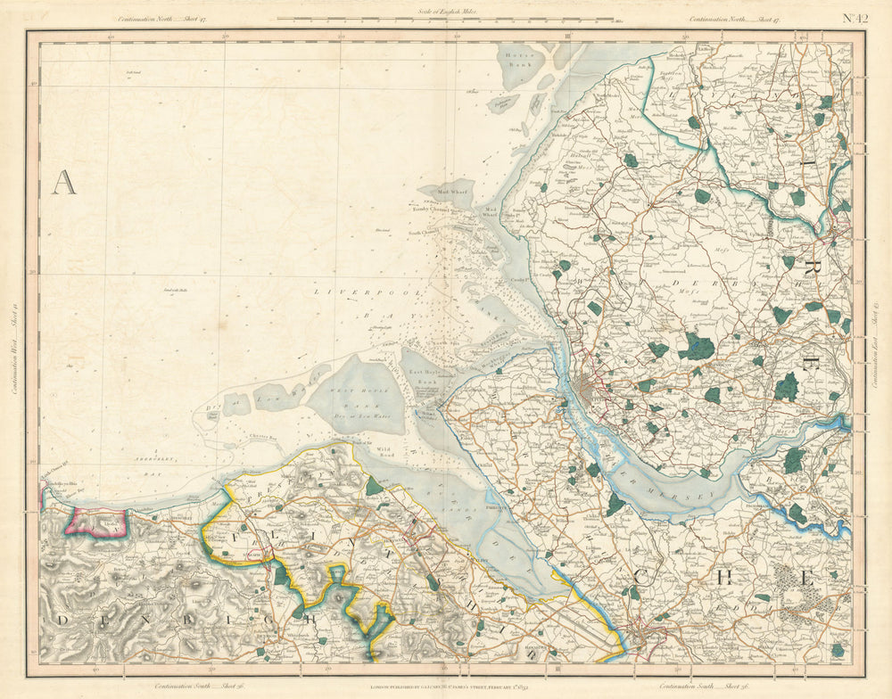 LIVERPOOL BAY. Merseyside, Dee Estuary & Wirral. Lancs Flintshire. CARY 1832 map