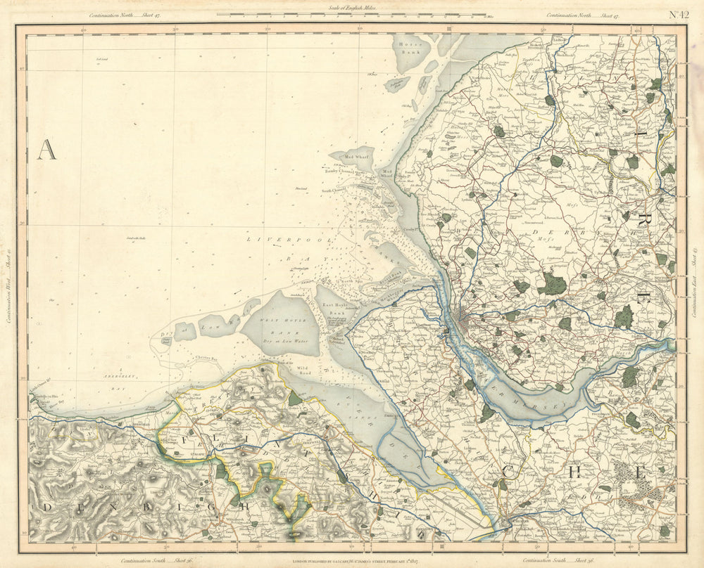 LIVERPOOL BAY. Merseyside, Dee Estuary & Wirral. Lancs Flintshire. CARY 1832 map