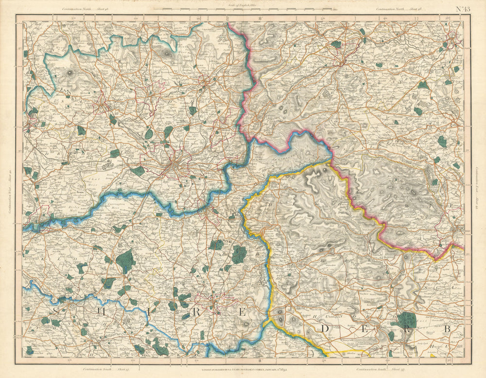 PEAK DISTRICT. Derbyshire Lancashire Cheshire Yorkshire Manchester CARY 1832 map