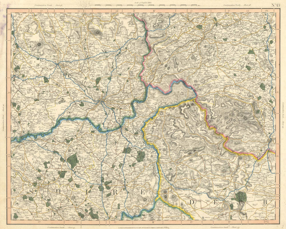 PEAK DISTRICT. Derbyshire Lancashire Cheshire Yorkshire Manchester CARY 1832 map