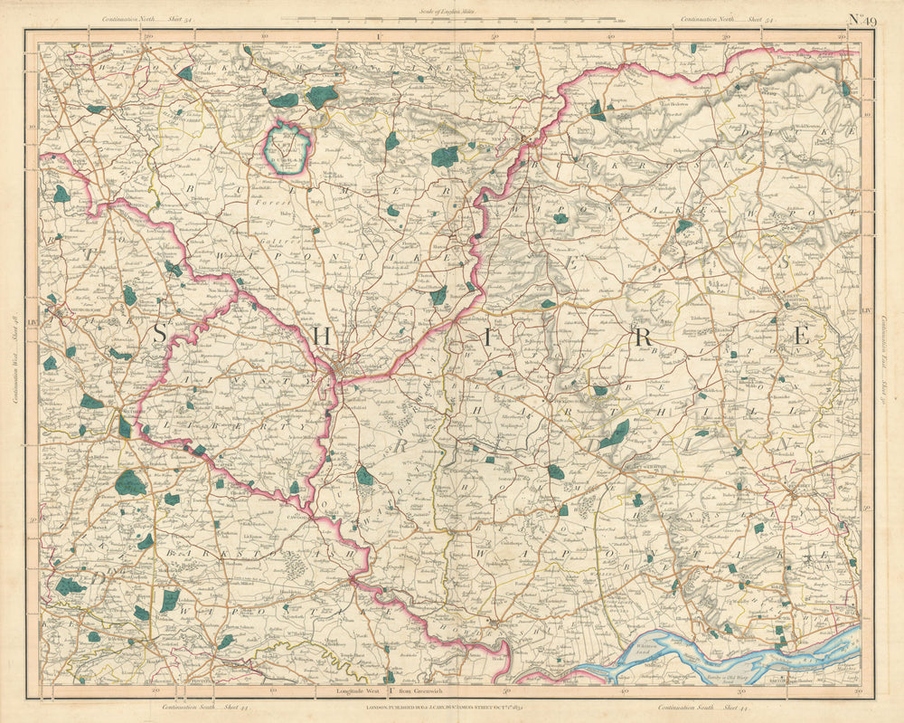 THE YORKSHIRE WOLDS. York & Ainsty Liberty. CARY 1832 antique map chart