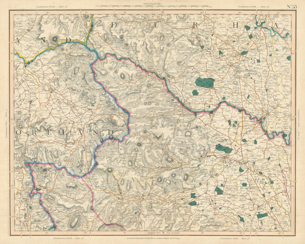 YORKSHIRE DALES, North Riding. Westmoreland, SE Durham. Richmond. CARY 1832 map