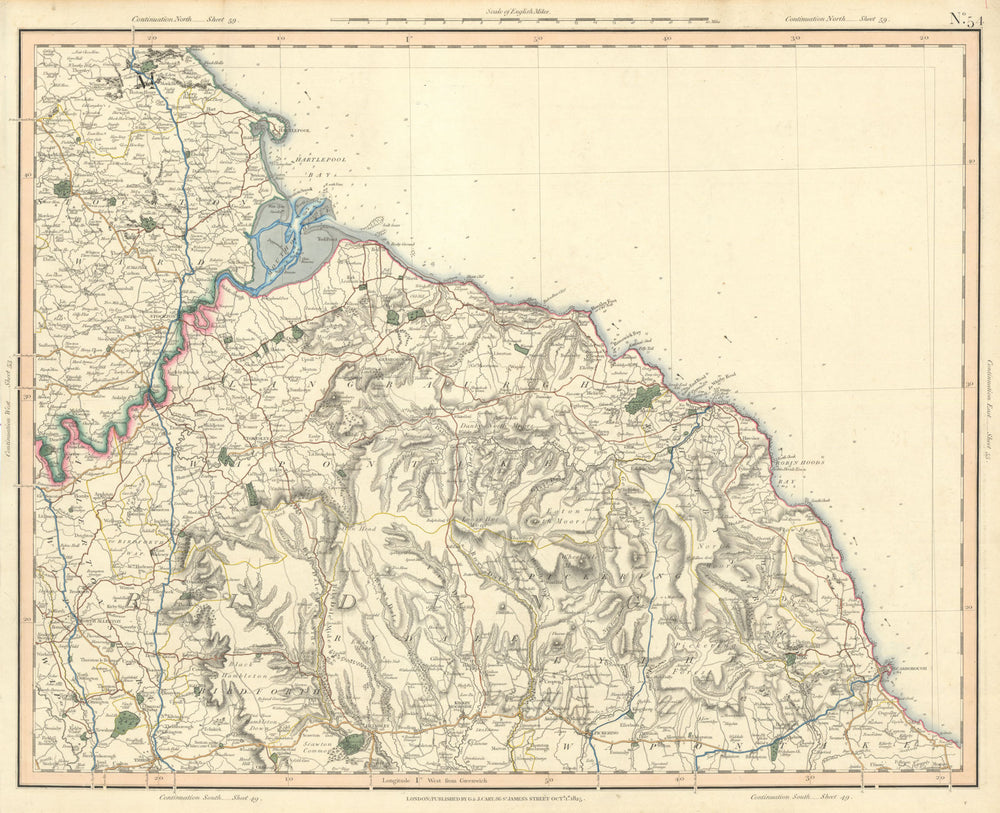 TEESIDE & NORTH YORK MOORS. SE County Durham, North Yorkshire. CARY 1832 map