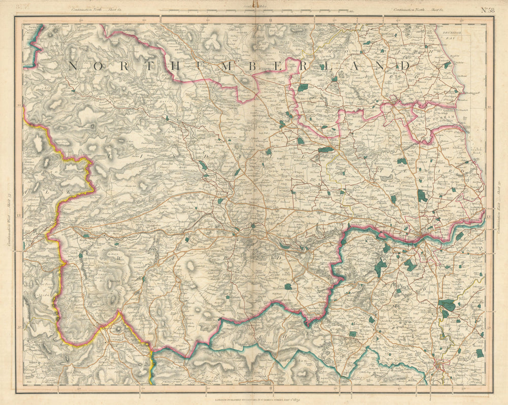 SOUTHERN NORTUMBERLAND. North County Durham. Newcastle-upon-Tyne. CARY 1832 map