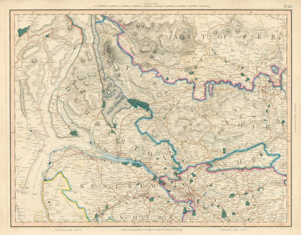 CLYDE ESTUARY & LOCH LOMOND. Glasgow Dunbartonshire Stirlingshire. CARY 1832 map