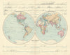 World In Hemispheres with Continental sections. Large 61x49cm. STANFORD 1896 map