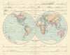 World In Hemispheres with Continental sections. Large 61x49cm. STANFORD 1896 map