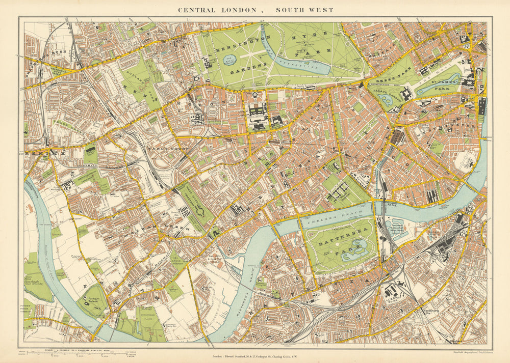 Central London S.W. Battersea Chelsea Kensington Westminster. STANFORD 1896 map