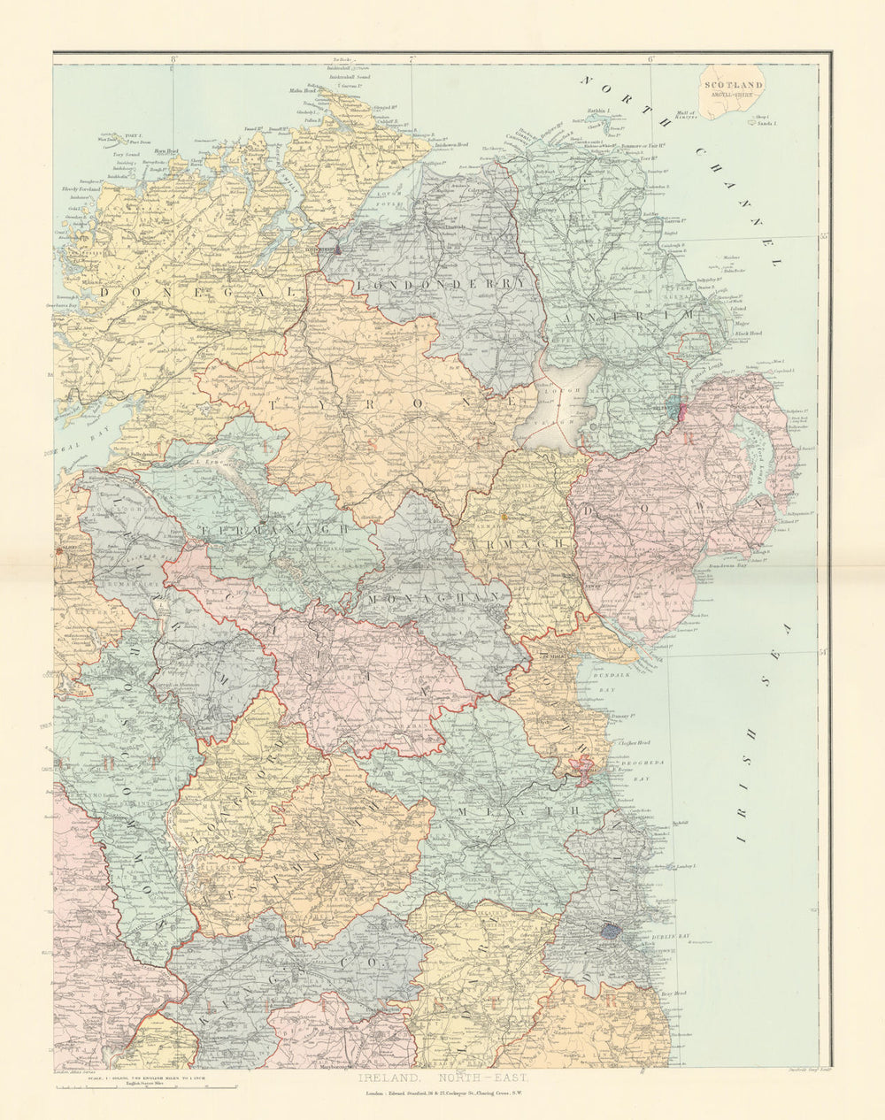 Ireland north-east Ulster Down Antrim Armagh Londonderry &c. STANFORD 1896 map
