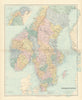 Scandinavia physical mountains fjords glaciers. Sweden Norway. STANFORD 1896 map
