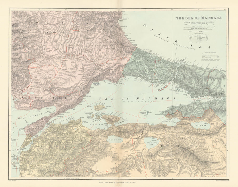 Sea of Marmara & adjacent region. Northwest Turkey. 51x65cm STANFORD 1896 map
