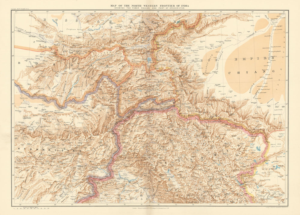 India North Western Frontier Kashmir Pamir region Afghanistan. STANFORD 1896 map