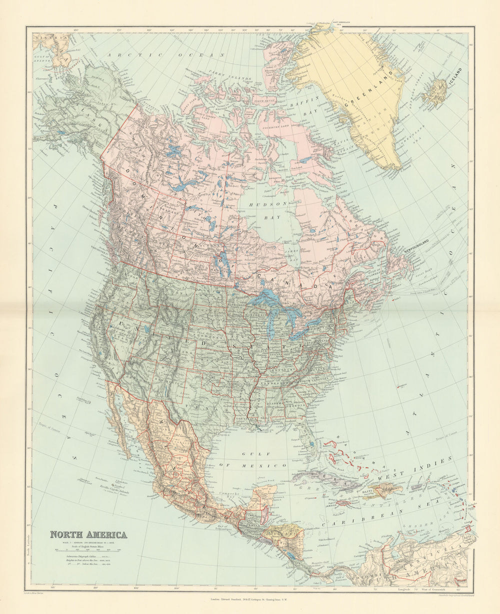 North America Manitoba postage stamp USA Canada. STANFORD 1896 old antique map