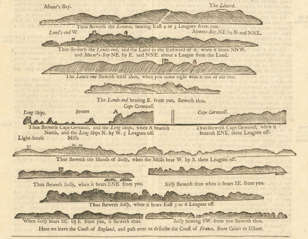 Cornwall coast profile Mounts Bay Lizard Land's End Scillies MOUNT/PAGE 1758 map
