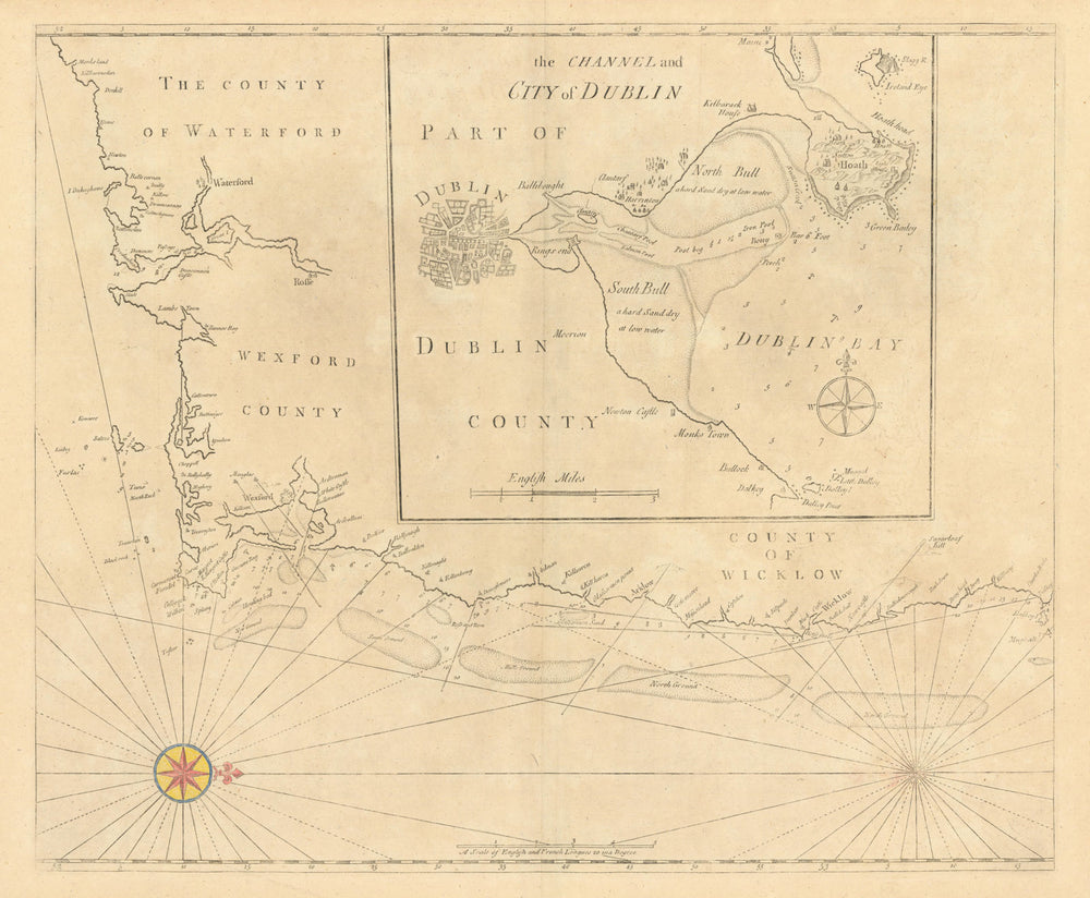 Coast of Waterford, Wexford & Wicklow, and Dublin Bay. MOUNT & PAGE 1758 map