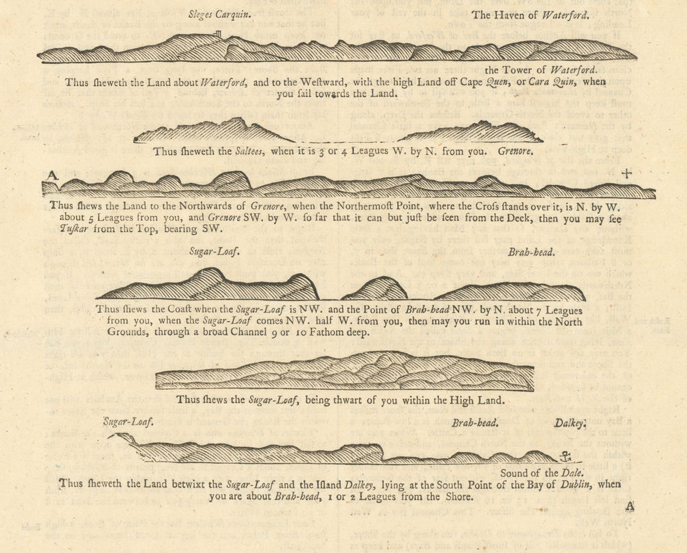 SE Ireland coast profile Waterford Saltees Dalkey Dublin. MOUNT & PAGE 1758 map