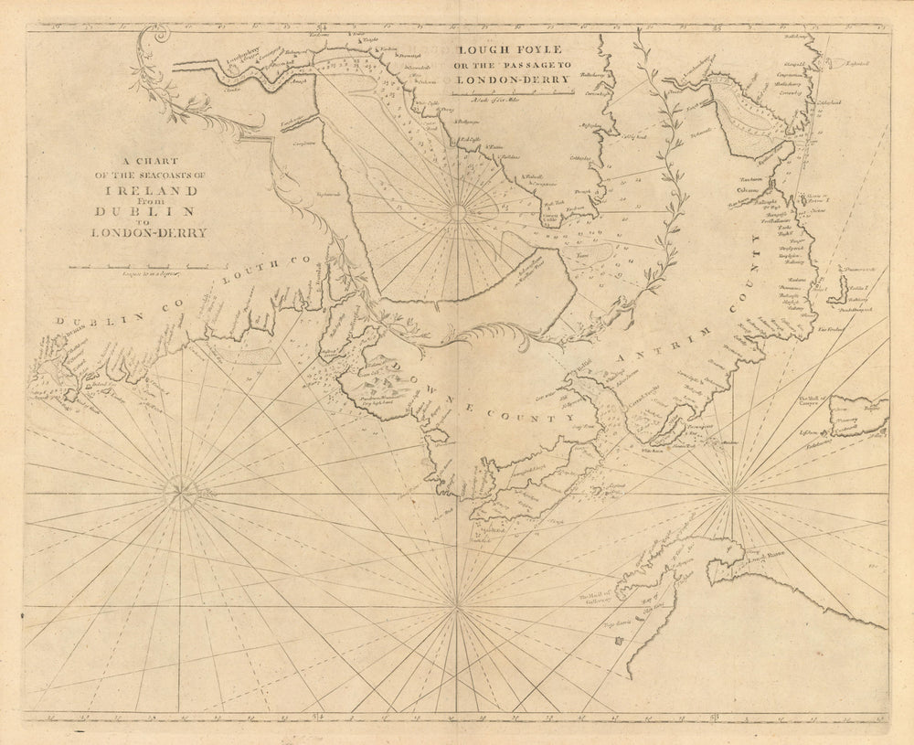 The Seacoasts of Ireland from Dublin to London-Derry. MOUNT & PAGE 1758 map
