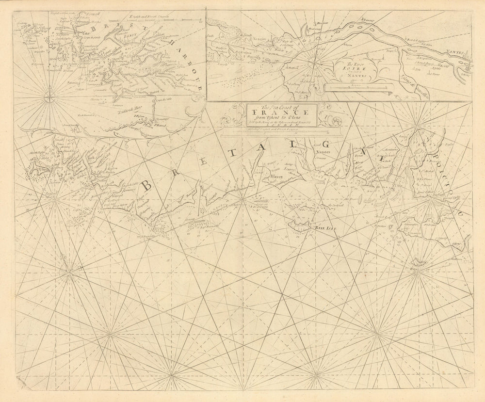The Sea Coast of France from Ushent to Olone [Olonne]. MOUNT & PAGE 1758 map