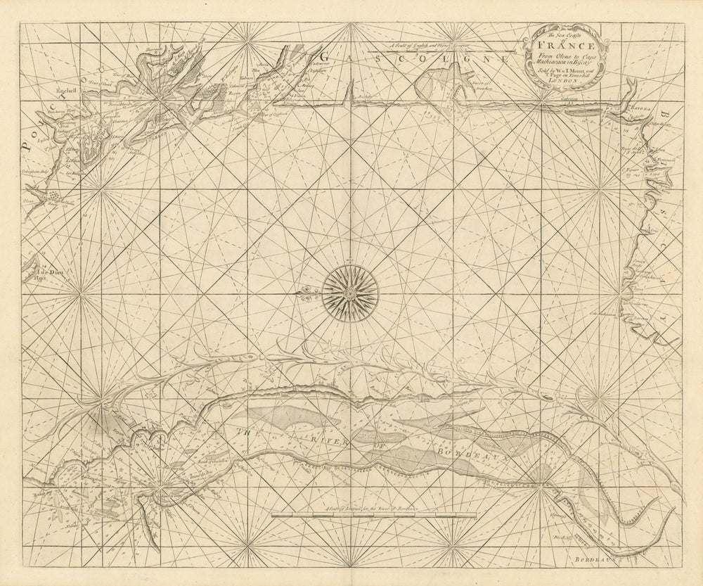 The Sea Coasts of France from Olone to Cape Machiacaca. MOUNT & PAGE 1758 map