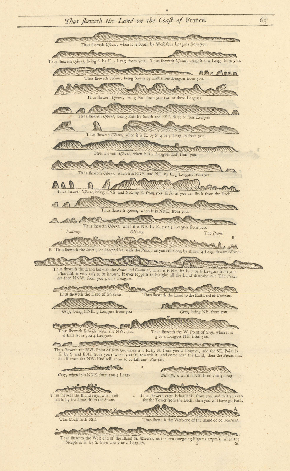 Brittany islands coast profile Ushant Belle‑île de Ré Yeu MOUNT & PAGE 1758 map