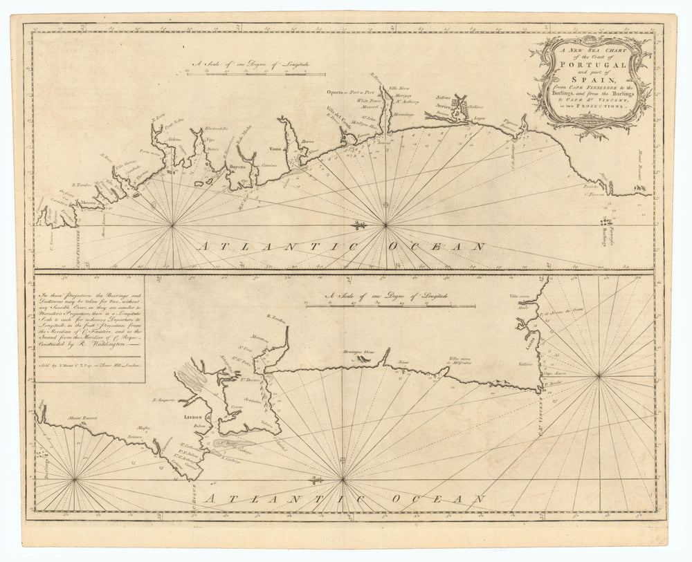 A New Sea Chart of the Coast of Portugal & part of Spain. MOUNT & PAGE 1758 map