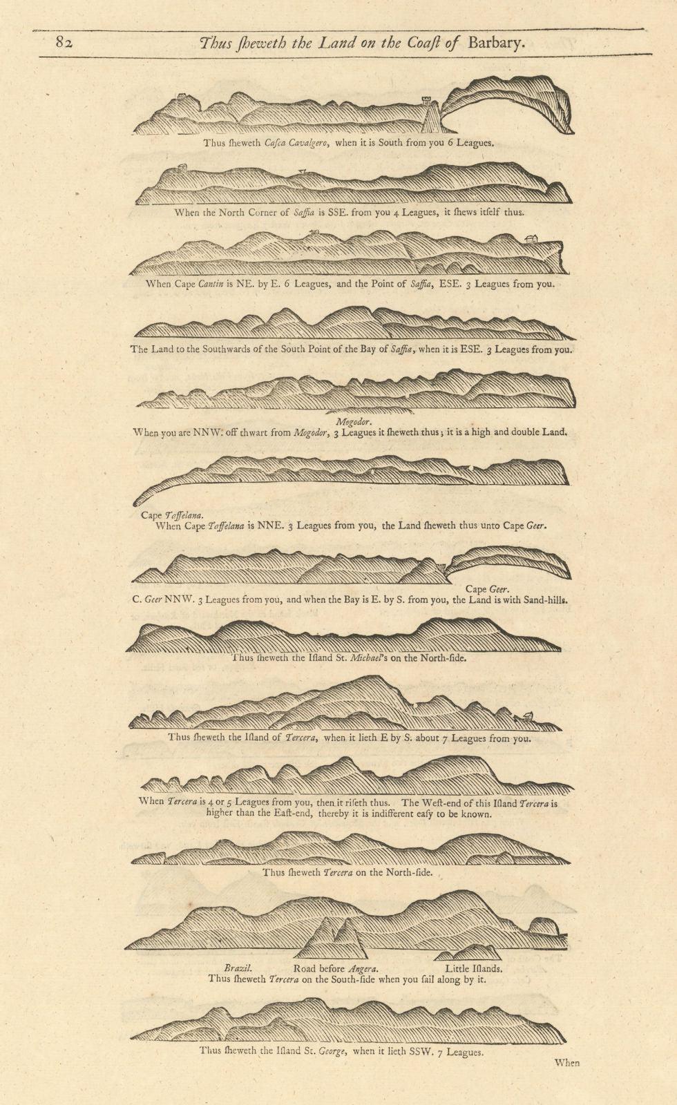 Atlantic Morocco/Azores coast profile São Miguel Terceira MOUNT & PAGE 1758 map