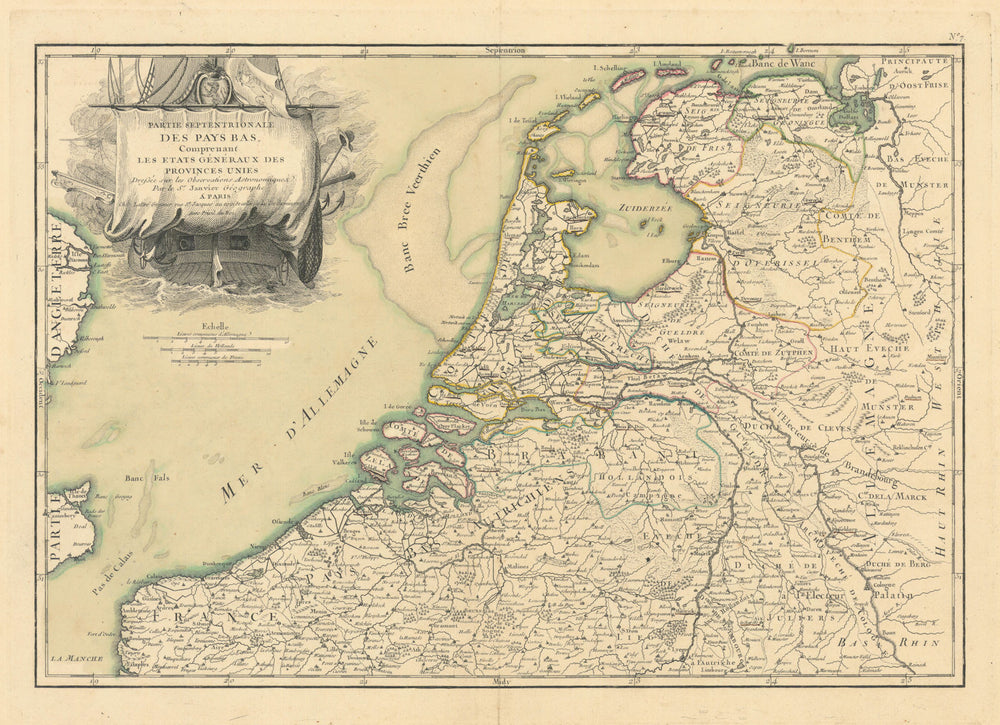"Partie Septentrionale des Pays Bas". Netherlands. Jean Janvier c1762 old map
