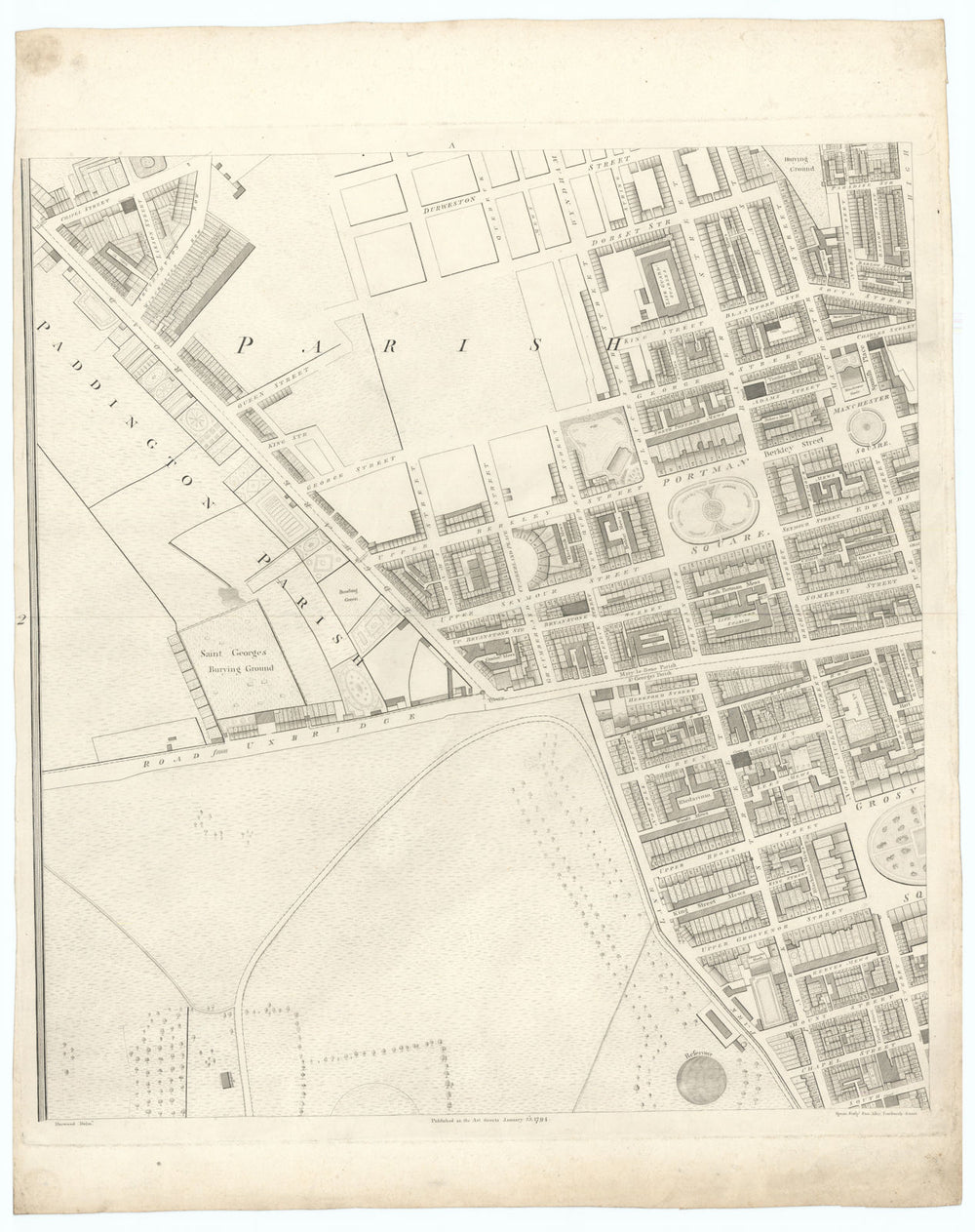 Horwood London A2 Marylebone Mayfair Hyde Park Bayswater Edgware Road 1794 map