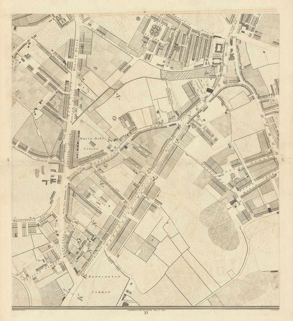 Horwood London D4 Kennington Elephant & Castle Kennington Park Road 1799 map