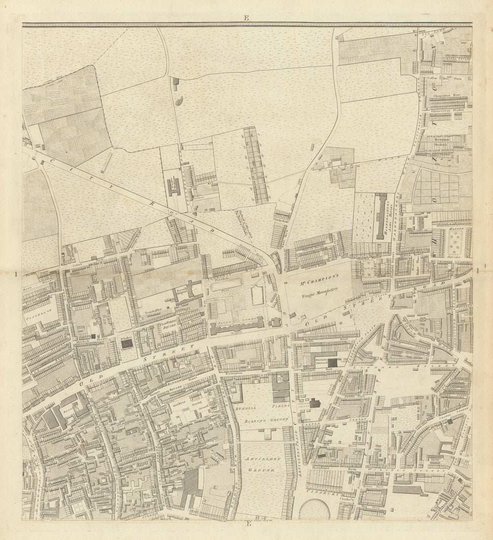 Horwood London E1 Old Street Hoxton City Road Finsbury Bunhill Fields 1799 map