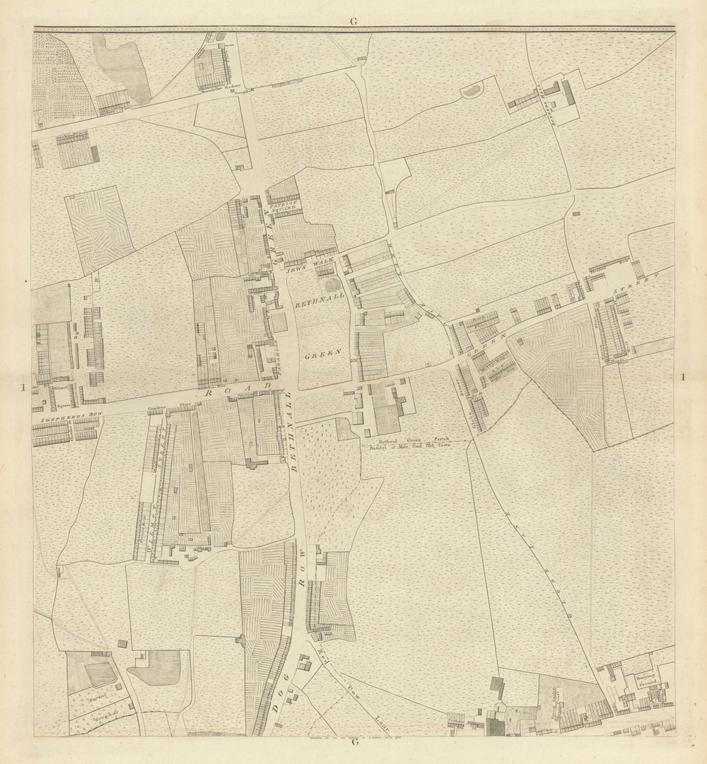 Horwood London G1 Bethnal Green Globe Town Cambridge Heath 1799 old map