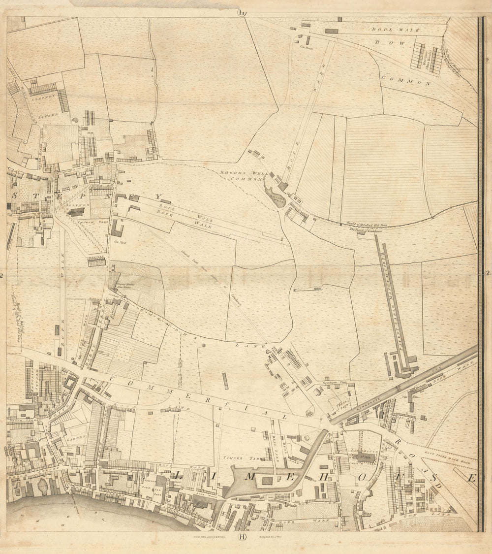 Horwood/Faden London H2 Stepney Limehouse Ratcliff Commercial Road 1807 map