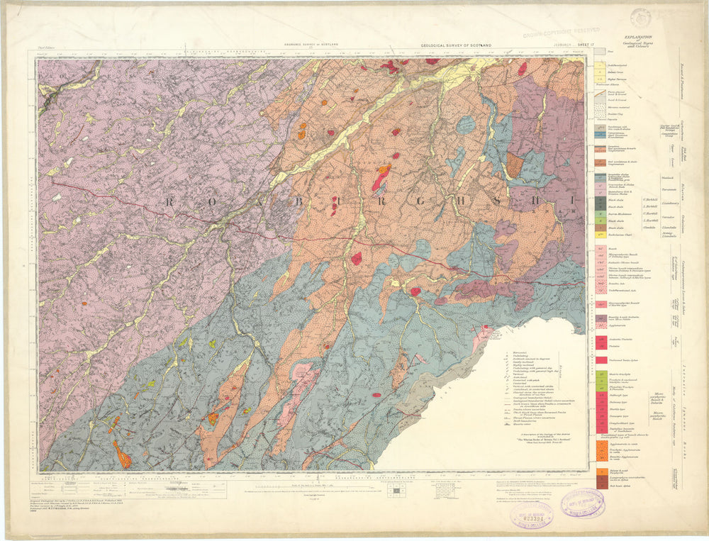 Jedburgh. Geological Survey of Scotland sheet 17. Hawick 1937 old vintage map