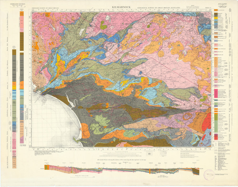 Kilmarnock. Geological Survey of Scotland sheet 22. Ardrossan 1950 old map